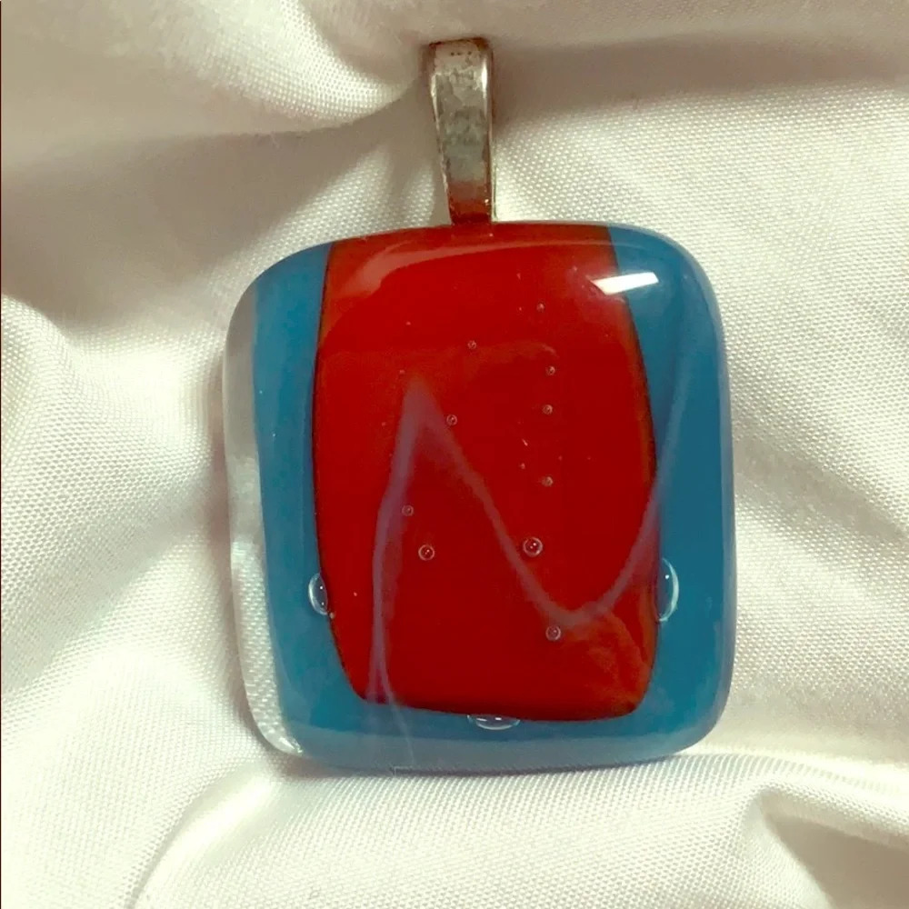 Handmade maroon & blue glass pendant